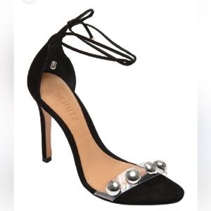 SCHUTZ Ramon Ankle-tie Suede High-heel Sandals In Black Nubuck Leather Size 9.5B